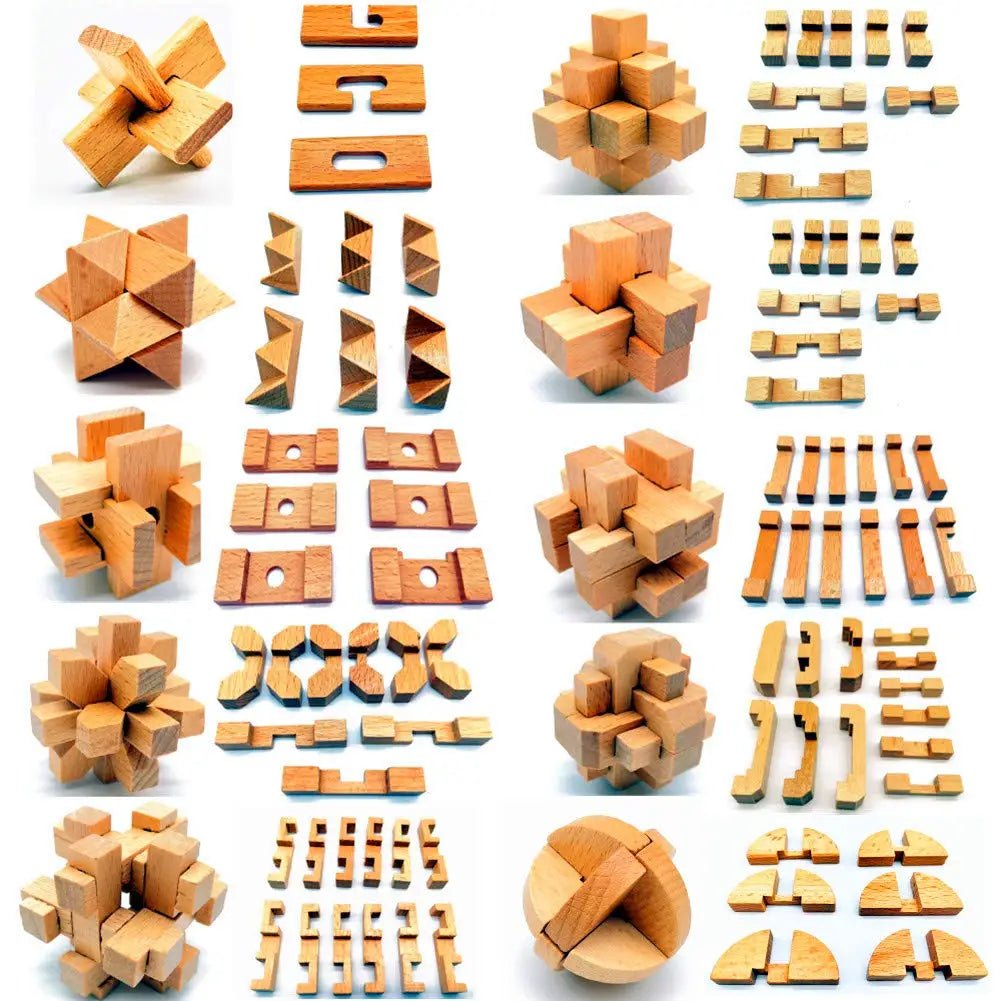 Wooden Kong Ming Lock Puzzle – 3D IQ Brain Teaser for Adults 1384 - The Puzzle Mind