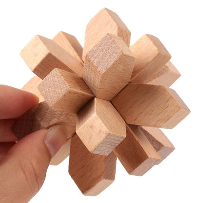 Wooden Kong Ming Lock Puzzle – 3D IQ Brain Teaser for Adults 1384 - The Puzzle Mind