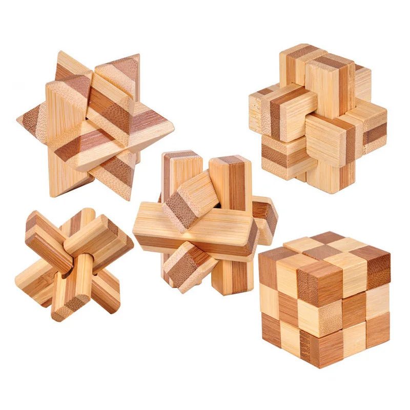 Wooden Kong Ming Lock Puzzle – 3D IQ Brain Teaser for Adults 1384 - The Puzzle Mind