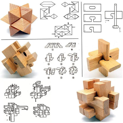 Wooden Kong Ming Lock Puzzle – 3D IQ Brain Teaser for Adults 1384 - The Puzzle Mind