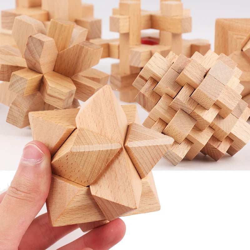 Wooden Kong Ming Lock Puzzle – 3D IQ Brain Teaser for Adults 1384 - The Puzzle Mind