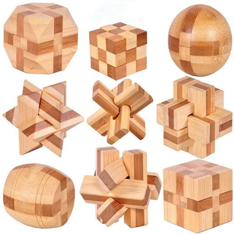 Wooden Kong Ming Lock Puzzle – 3D IQ Brain Teaser for Adults 1384 - The Puzzle Mind