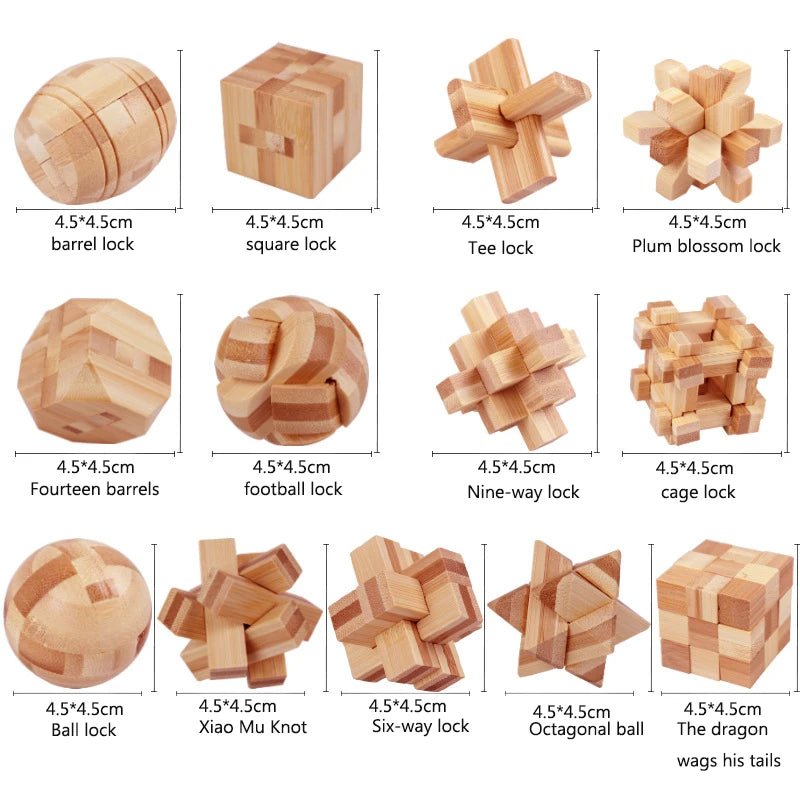 Wooden Kong Ming Lock Puzzle – 3D IQ Brain Teaser for Adults 1384 - The Puzzle Mind