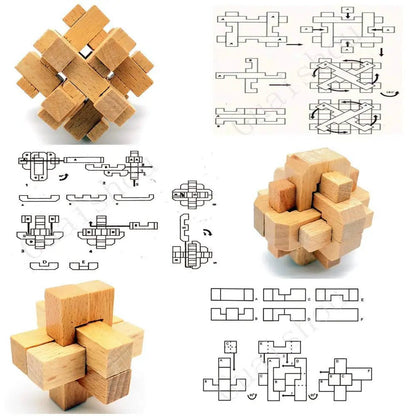 Wooden Kong Ming Lock Puzzle – 3D IQ Brain Teaser for Adults 1384 - The Puzzle Mind